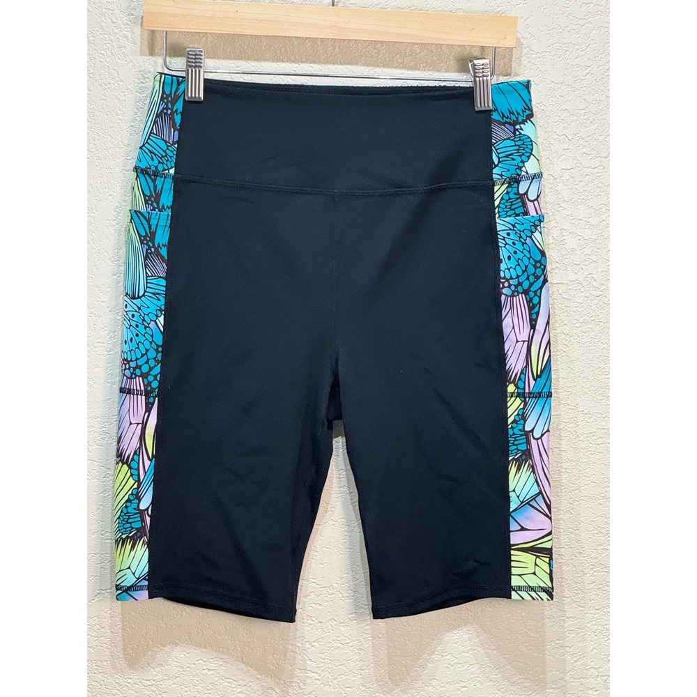 Skechers Womens Butterfly Print High Waisted‎ Biker Shorts Black Blue Purple L